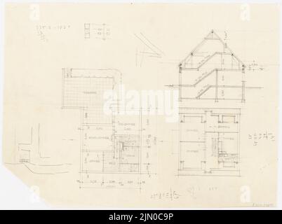 Böhmer Franz (1907-1943), directeur de maison Beuermann à Kleinmachnow (1937-1937): 2 plans d'étage, coupés. Crayon sur transparent, 38,1 x 51 cm (y compris les bords de balayage) Böhmer & Petrich : Wohnhaus Direktor Beuermann, Kleinmachnow Banque D'Images