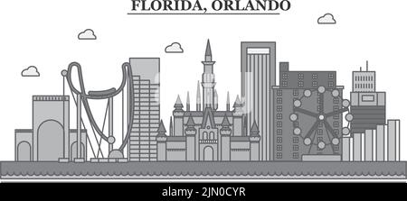 États-Unis, Orlando ville Skyline illustration vectorielle isolée, icônes Illustration de Vecteur