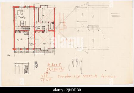 Rüster Emil (1883-1949), Gutshaus (sans date): Plan d'étage, coupé. Encre couleur, encre, crayon et crayon de couleur sur papier, 21,6 x 33,4 cm (y compris les bords de numérisation) Rüster Emil (1883-1949): Gutshaus Banque D'Images