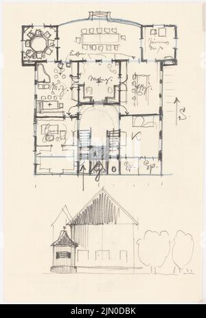 Rüster Emil (1883-1949), Gutshaus (sans date): Plan d'étage et vue. Crayon, encre et crayon de couleur sur papier, 21,6 x 14,7 cm (y compris les bords de numérisation) Rüster Emil (1883-1949): Gutshaus Banque D'Images