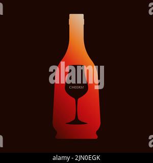 Affiche avec une silhouette de bouteille de cognac français de qualité supérieure et un verre de cognac. Illustration de vecteur d'art plat Illustration de Vecteur