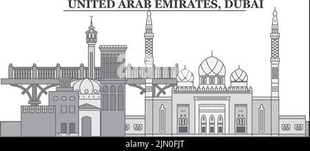 Emirats Arabes Unis, Dubai ville Skyline illustration vectorielle isolée, icônes Illustration de Vecteur