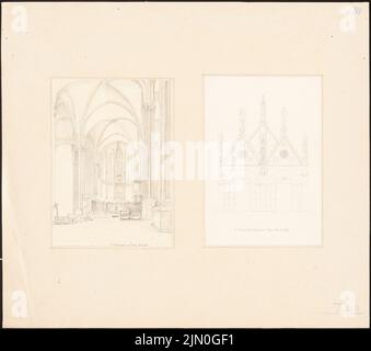Koch Friedrich (1828-1922), études de voyage de l'Italie 1851-53 (24 novembre 1852): Todi: S. Fortunato (perspective de l'intérieur), Pise: S. Maria della Spina (vue). Crayon sur papier, 34,4 x 39 cm (y compris les bords de numérisation) Koch Friedrich (1828-1922): Reisestudien aus Italien 1851-53 Banque D'Images