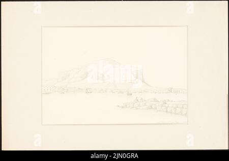 Koch Friedrich (1828-1922), études de voyage en Sicile 1851-53 (06.08.1852) : Monte Pellegrino à Palerme (perspective). Crayon sur papier, 34,4 x 52,3 cm (y compris les bords du scan) Koch Friedrich (1828-1922): Reisestudien aus Sizilien 1851-53 Banque D'Images