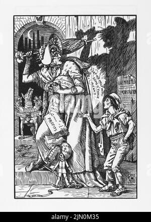 Illustration de Walter Crane de Cartoons pour la cause 1886-1896, travailleurs socialistes internationaux. Banque D'Images