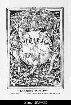 Solidarité du travail, fête du travail du mois de mai. Illustration de Walter Crane de Cartoons pour la cause 1886-1896, travailleurs socialistes internationaux. Banque D'Images