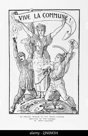 Vive la commune! Illustration de Walter Crane de Cartoons pour la cause 1886-1896, travailleurs socialistes internationaux. Banque D'Images