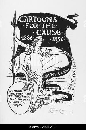 Illustration de la page de titre par Walter Crane de Cartoons pour la cause 1886-1896, travailleurs socialistes internationaux. Banque D'Images