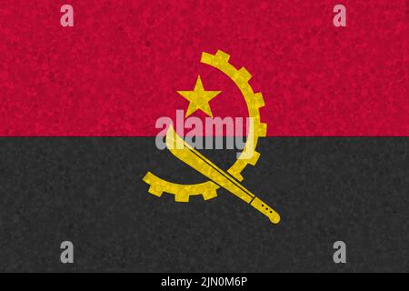 Drapeau de l'Angola sur la texture de la styromousse. Drapeau national peint sur la surface de la mousse plastique Banque D'Images