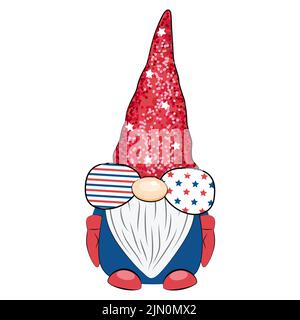 4th de juillet gnome patriotique américain. Illustration de Vecteur