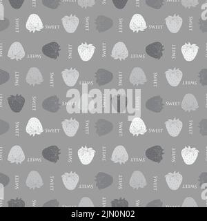 Gris pastel doux fraises vector fond de répétition sans couture Illustration de Vecteur