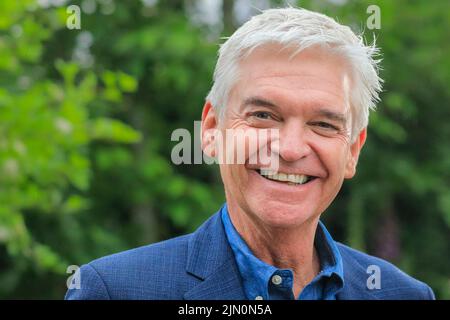 Phillip Schofield, présentateur de télévision, gros plan du visage souriant, Chelsea Flower Show Press Day, Londres Banque D'Images