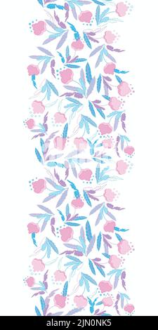 Élégant bleu rose champ fleurs vector ligne verticale sans couture bordure motif arrière-plan Illustration de Vecteur