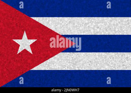 Drapeau de Cuba sur la texture de la styromousse. Drapeau national peint sur la surface de la mousse plastique Banque D'Images