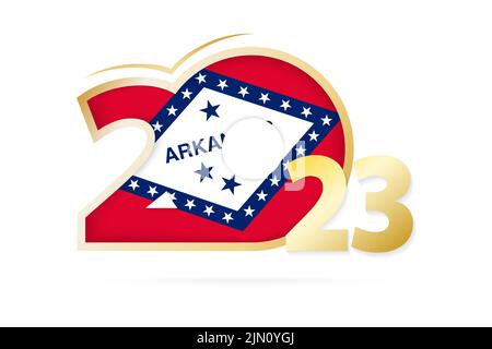 Année 2023 avec motif drapeau Arkansas. Illustration vectorielle. Illustration de Vecteur