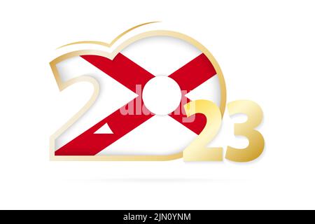 Année 2023 avec motif drapeau Alabama. Illustration vectorielle. Illustration de Vecteur