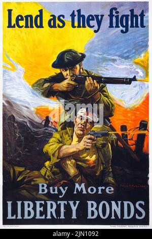 Prêtez pendant qu'ils se battent – Buy More Liberty Bonds (1918) affiche de Sidney Riesenberg de l'époque de la première Guerre mondiale américaine Banque D'Images