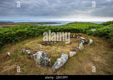 Les vestiges d'un bâtiment de l'âge de fer près de la montagne de Holyhead sur l'île Sainte, Anglesey, au nord du pays de Galles Banque D'Images