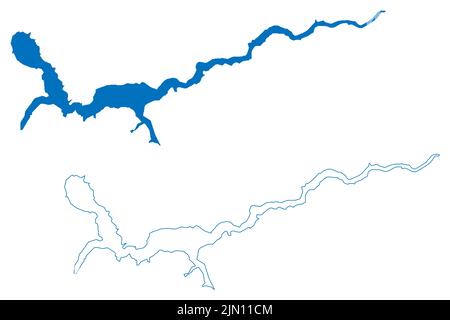 Lac de Sarez (République du Tadjikistan) illustration vectorielle, carte d'esquisse griffée Illustration de Vecteur