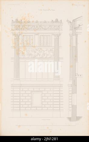 Borstell & Koch, Cirque Napoléon, Paris. (De : Atlas au magazine for Building, éd. V. G. Erbkam, JG. 4, 1854.) (1854-1854) : façade de détail, façade coupée à la verticale. Couture sur papier, 43,3 x 28,4 cm (y compris les bords de numérisation) Borstell & Koch : Zirkus Napoleon, Paris. (AUS: Atlas zur Zeitschrift für Bauwesen, hrsg. V. G. Erbkam, JG. 4, 1854) Banque D'Images