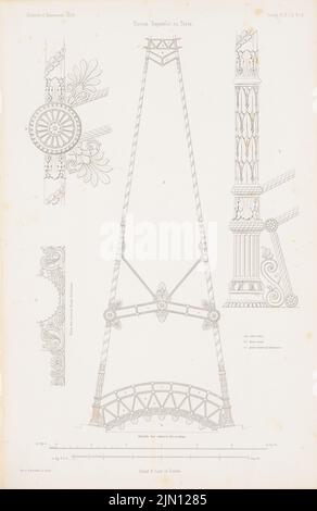 Borstell & Koch, Cirque Napoléon, Paris. (De : Atlas au magazine for Building, éd. V. G. Erbkam, JG. 4, 1854.) (1854-1854): Détails décoration intérieure. Couture sur papier, 42,8 x 27,7 cm (y compris les bords de numérisation) Borstell & Koch : Zirkus Napoleon, Paris. (AUS: Atlas zur Zeitschrift für Bauwesen, hrsg. V. G. Erbkam, JG. 4, 1854) Banque D'Images