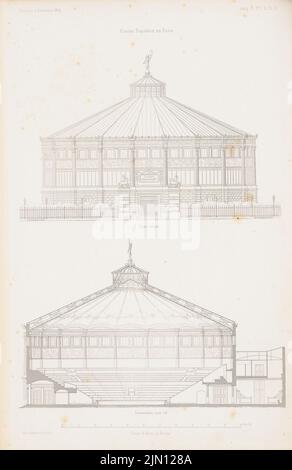 Borstell & Koch, Cirque Napoléon, Paris. (De : Atlas au magazine for Building, éd. V. G. Erbkam, JG. 4, 1854.) (1854-1854) : vue de face, coupe A B. Stich sur papier, 43 x 27,9 cm (incl . Scan edges) Borstell & Koch : Zirkus Napoleon, Paris. (AUS: Atlas zur Zeitschrift für Bauwesen, hrsg. V. G. Erbkam, JG. 4, 1854) Banque D'Images