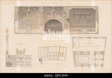 Spielberg Herrmann (1827-1886), Palazzo Pubblico, Sienne. (De : Atlas to the magazine for Building, éd. V. G. Erbkam, né le 11, 1861.) (1861-1861): Grundrisse, vue, coupe une b chapelle. Piqûre sur papier, 29,5 x 45,1 cm (y compris les bords de numérisation) Spielberg Herrmann (1827-1886) : Palazzo Pubblico, Sienne. (AUS: Atlas zur Zeitschrift für Bauwesen, hrsg. V. G. Erbkam, JG. 11, 1861) Banque D'Images