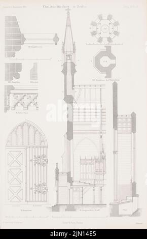 Merzenich Jean (1842-1911), Christuskirche, Berlin. (De : Atlas au magazine for Building, éd. V. G. Erbkam, JG. 16, 1866.) (1866-1866): Grundrisse Turm, sections longitudinales à travers le choeur et le navire, détails. Couture sur papier, 43,4 x 28 cm (y compris les bords de balayage) Adler Friedrich (1827-1908): Christuskirche, Berlin. (AUS: Atlas zur Zeitschrift für Bauwesen, hrsg. V. G. Erbkam, JG. 16, 1866) Banque D'Images