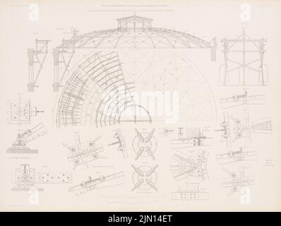 Swedler Johann Wilhelm (1823-1894), Imperial-Continental-Gas Association, Berlin. (De : Atlas au magazine for Building, éd. V. G. Erbkam, JG. 16, 1866.) (1866-1866) : détails de la construction du toit. Couture sur papier, 43,6 x 57,9 cm (y compris les bords de balayage) Schwedler Johann Wilhelm (1823-1894): Imperial-Continental-Gas-Association, Berlin. (AUS: Atlas zur Zeitschrift für Bauwesen, hrsg. V. G. Erbkam, JG. 16, 1866) Banque D'Images