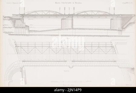 Johann Wilhelm (1823-1894), Oderbrücke court et long, Wroclaw. (De : Atlas to the magazine for Building, éd. V. G. Erbkam, né le 18, 1869.) (1868-1868): Grundliss, vue courte ou pont. Couture sur papier, 28,4 x 44,2 cm (y compris les bords de balayage) Schwedler Johann Wilhelm (1823-1894): Kurze und Lange Oderbrücke, Breslau. (AUS: Atlas zur Zeitschrift für Bauwesen, hrsg. V. G. Erbkam, JG. 18, 1868) Banque D'Images