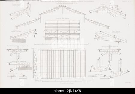 Swedler Johann Wilhelm (1823-1894), Imperial-Continental-Gas Association, Berlin. (De : Atlas to the magazine for Building, éd. V. G. Erbkam, né le 19, 1869.) (1869-1869): Détails structure de toit Retortehäuser. Couture sur papier, 28,5 x 44 cm (y compris les bords de balayage) Schwedler Johann Wilhelm (1823-1894): Imperial-Continental-Gas-Association, Berlin. (AUS: Atlas zur Zeitschrift für Bauwesen, hrsg. V. G. Erbkam, JG. 19, 1869) Banque D'Images