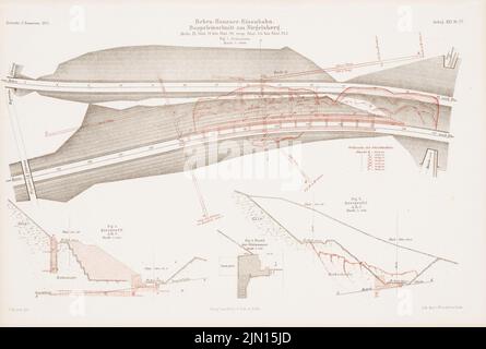 Maurer F., chemin de fer Bebra-Hanau. (De : Atlas au magazine for Building, éd. V. G. Erbkam, JG. 21, 1871.) (1871-1871): Plan du site, plans de plancher sur le Nirgelsberg. Lithographie colorée sur papier, 29,5 x 43,8 cm (y compris les bords de balayage) Maurer F. : Bebra-Hanauer Eisenbahn. (AUS: Atlas zur Zeitschrift für Bauwesen, hrsg. V. G. Erbkam, JG. 21, 1871) Banque D'Images