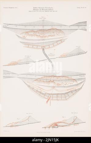 Maurer F., chemin de fer Bebra-Hanau. (De : Atlas au magazine for Building, éd. V. G. Erbkam, JG. 21, 1871.) (1871-1871): Plans de localisation, coupes dans la vallée de Hainbach. Lithographie colorée sur papier, 44,1 x 29,2 cm (y compris les bords de balayage) Maurer F. : Bebra-Hanauer Eisenbahn. (AUS: Atlas zur Zeitschrift für Bauwesen, hrsg. V. G. Erbkam, JG. 21, 1871) Banque D'Images