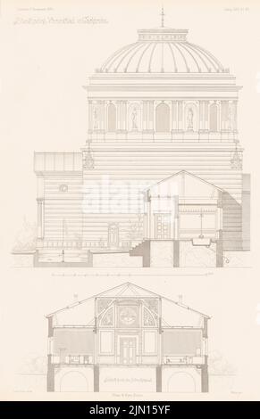 Durm Joseph (1837-1919), Städtische Vierordtbad, Karlsruhe. (De : Atlas au magazine for Building, éd. V. G. Erbkam, JG. 24, 1874.) (1874-1874) : vue, couper la salle de séchage. Point sur papier, 43,2 x 27,9 cm (y compris les bords de numérisation) Durm Joseph (1837-1919): Städtische Vierordtbad, Karlsruhe. (AUS: Atlas zur Zeitschrift für Bauwesen, hrsg. V. G. Erbkam, JG. 24, 1874) Banque D'Images