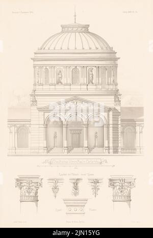 Durm Joseph (1837-1919), Städtische Vierordtbad, Karlsruhe. (De : Atlas au magazine for Building, éd. V. G. Erbkam, JG. 24, 1874.) (1874-1874) : vue, Détails. Point sur papier, 42,9 x 28,8 cm (y compris les bords de numérisation) Durm Joseph (1837-1919): Städtische Vierordtbad, Karlsruhe. (AUS: Atlas zur Zeitschrift für Bauwesen, hrsg. V. G. Erbkam, JG. 24, 1874) Banque D'Images