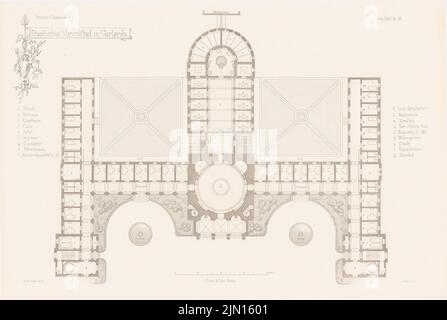 Durm Joseph (1837-1919), Städtische Vierordtbad, Karlsruhe. (De : Atlas au magazine for Building, éd. V. G. Erbkam, JG. 24, 1874.) (1874-1874): Grundliss. Point sur papier, 29 x 43,3 cm (y compris les bords de numérisation) Durm Joseph (1837-1919): Städtische Vierordtbad, Karlsruhe. (AUS: Atlas zur Zeitschrift für Bauwesen, hrsg. V. G. Erbkam, JG. 24, 1874) Banque D'Images