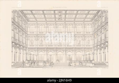 Hude & Hennicke, Hotel Kaiserhof Berlin. (De : Atlas au magazine for Building, éd. V.F. Endell, JG. 27, 1877.) (1877-1877) : vue intérieure. Pression sur le papier, 30 x 45,4 cm (y compris les bords de numérisation) Hude & Hennicke : Hotel Kaiserhof, Berlin. (AUS: Atlas zur Zeitschrift für Bauwesen, hrsg. V. F. Endell, JG. 27, 1877) Banque D'Images