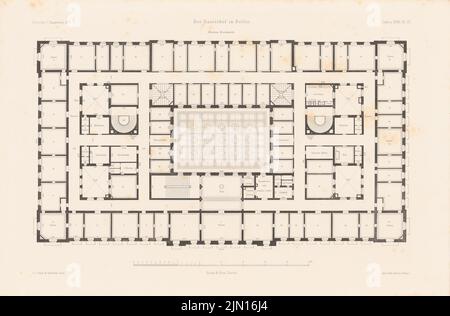 Hude & Hennicke, Hotel Kaiserhof Berlin. (De : Atlas au magazine for Building, éd. V.F. Endell, JG. 27, 1877.) (1877-1877): Grundliss 1st étage. Pression sur le papier, 30 x 45,6 cm (y compris les bords de numérisation) Hude & Hennicke : Hotel Kaiserhof, Berlin. (AUS: Atlas zur Zeitschrift für Bauwesen, hrsg. V. F. Endell, JG. 27, 1877) Banque D'Images