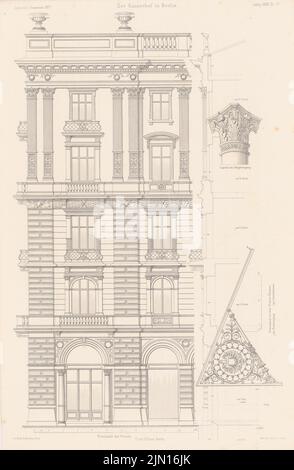 Hude & Hennicke, Hotel Kaiserhof Berlin. (De : Atlas au magazine for Building, éd. V.F. Endell, JG. 27, 1877.) (1877-1877): Détails. Pression sur le papier, 45,5 x 29,7 cm (y compris les bords de numérisation) Hude & Hennicke : Hotel Kaiserhof, Berlin. (AUS: Atlas zur Zeitschrift für Bauwesen, hrsg. V. F. Endell, JG. 27, 1877) Banque D'Images