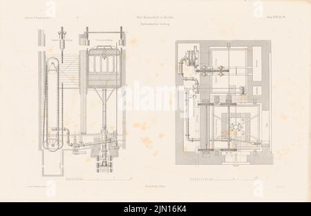 Hude & Hennicke, Hotel Kaiserhof Berlin. (De : Atlas au magazine for Building, éd. V.F. Endell, JG. 27, 1877.) (1877-1877) : coupe l'élévateur. Pression sur le papier, 29,7 x 45,6 cm (y compris les bords de numérisation) Hude & Hennicke : Hotel Kaiserhof, Berlin. (AUS: Atlas zur Zeitschrift für Bauwesen, hrsg. V. F. Endell, JG. 27, 1877) Banque D'Images