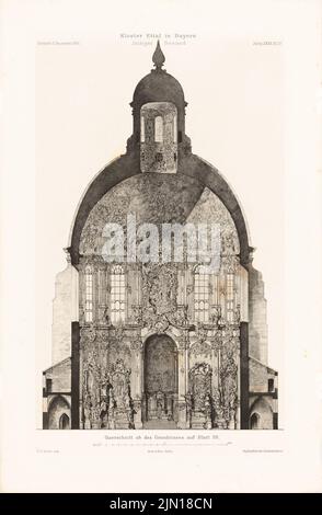 Seidel G. F., Klosterkirche zu Ettal. (De : Atlas à la revue for Building, éd. V. Ministry of public Work, JG. 40, 1890) (1890-1890): section transversale. Couture sur papier, 46 x 30 cm (y compris les bords de numérisation) Seidel G. F. : Klosterkirche, Ettal. (AUS: Atlas zur Zeitschrift für Bauwesen, hrsg. V. Ministerium der öffentlichen Arbeiten, JG. 40, 1890) Banque D'Images