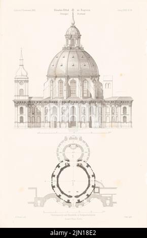 Seidel G. F., Klosterkirche zu Ettal. (De : Atlas à la revue for Building, éd. V. Ministry of public Work, JG. 40, 1890) (1890-1890): plan d'étage, vue. Couture sur papier, 45,6 x 29,4 cm (y compris les bords de numérisation) Seidel G. F. : Klosterkirche, Ettal. (AUS: Atlas zur Zeitschrift für Bauwesen, hrsg. V. Ministerium der öffentlichen Arbeiten, JG. 40, 1890) Banque D'Images