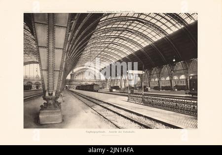 Eggert Hermann (1844-1920), gare principale de Francfort-sur-le-main. (De : Atlas à la revue for Building, éd. V. Ministry of public Work, JG. 41, 1891) (1891-1891): Salle de chemin de fer avec vue intérieure. Pression sur papier, 30 x 45,8 cm (y compris les bords de balayage) Eggert Hermann (1844-1920): Hauptbahnhof, Francfort-sur-le-main. (AUS: Atlas zur Zeitschrift für Bauwesen, hrsg. V. Ministerium der öffentlichen Arbeiten, JG. 41, 1891) Banque D'Images