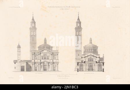 Strack Heinrich (1841-1912), S. Maria, Saronno. (De : Atlas au magazine for Building, éd. V. G. Erbkam, JG. 30, 1880) (1880-1880) : vue avant, coupe JK. Couture sur papier, 29,6 x 45,4 cm (y compris les bords de numérisation) Strack Heinrich (1841-1912): S. Maria, Saronno. (AUS: Atlas zur Zeitschrift für Bauwesen, hrsg. V. G. Erbkam, JG. 30, 1880) Banque D'Images