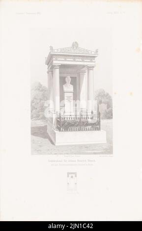 N.N., tombeau Johann Heinrich Strack à Berlin. (De : Atlas au magazine for Building, éd. V. L.V., TIEDEMANN, JG. 33, 1883) (1883-1883): plan d'étage, vue en perspective. Pression sur le papier, 45,9 x 29,5 cm (y compris les bords de numérisation) N. : Grabmal Johann Heinrich Strack, Berlin. (AUS: Atlas zur Zeitschrift für Bauwesen, hrsg. V. L.v.Tiedemann, JG. 33, 1883) Banque D'Images