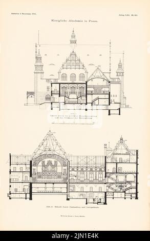 Fürstenau Eduard August Wilhelm (1862-1938), Académie royale de Poznan. (De : Atlas à la revue for Building, éd. V. Ministry of public Work, JG. 61, 1911) (1911-1911) : coupé à travers l'escalier nord, en moyenne par salle de bal et bâtiment d'enseignement. Pression sur le papier, 45,4 x 29,6 cm (y compris les bords de numérisation) Fürstenau Eduard August Wilhelm (1862-1938): Königliche Akademie, Posen. (AUS: Atlas zur Zeitschrift für Bauwesen, hrsg. V. Ministerium der öffentlichen Arbeiten, JG. 61, 1911) Banque D'Images