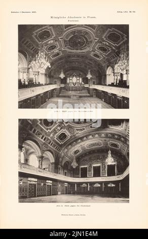 Fürstenau Eduard August Wilhelm (1862-1938), Académie royale de Poznan. (De : Atlas à la revue for Building, éd. V. Ministry of public Work, JG. 61, 1911) (1911-1911): Vues intérieures. Pression sur le papier, 45,8 x 29,7 cm (y compris les bords de numérisation) Fürstenau Eduard August Wilhelm (1862-1938): Königliche Akademie, Posen. (AUS: Atlas zur Zeitschrift für Bauwesen, hrsg. V. Ministerium der öffentlichen Arbeiten, JG. 61, 1911) Banque D'Images
