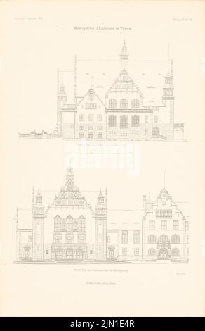 Fürstenau Eduard August Wilhelm (1862-1938), Académie royale de Poznan. (De : Atlas à la revue for Building, éd. V. Ministry of public Work, JG. 61, 1911) (1911-1911) : vue du sud, vue de l'est. Pression sur le papier, 46,4 x 30,1 cm (y compris les bords de numérisation) Fürstenau Eduard August Wilhelm (1862-1938): Königliche Akademie, Posen. (AUS: Atlas zur Zeitschrift für Bauwesen, hrsg. V. Ministerium der öffentlichen Arbeiten, JG. 61, 1911) Banque D'Images