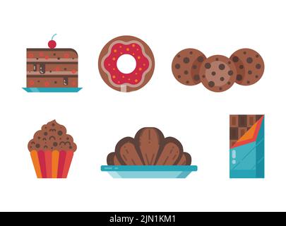 Pâtisserie et desserts icônes dans le design plat Illustration de Vecteur