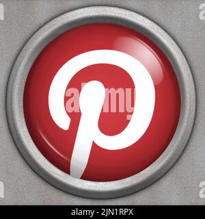 Bouton avec logo du service de médias sociaux Pinterest Banque D'Images